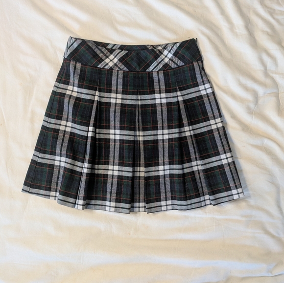 Vintage Navy Green Plaid Tartan School Girl Pleated Tennis Skirt - Picture 2 of 4